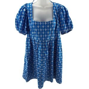 Rhode x Target Blue Embroidered Puff Sleeve Mini Dress Square Neck Cotton Medium